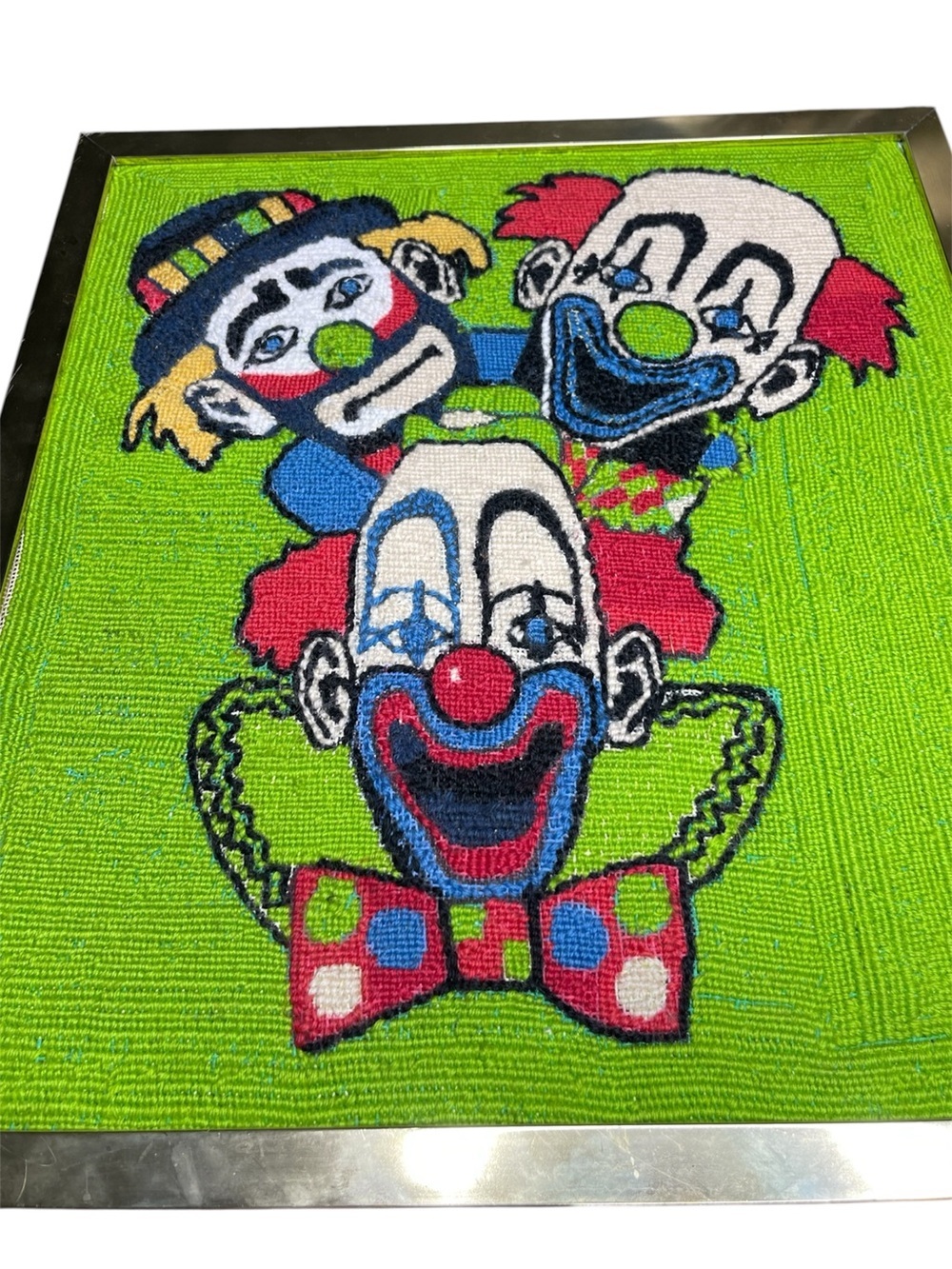 Vintage Clown Trio needle point Wall Art - Bright Lime Background - Picture 3 of 6